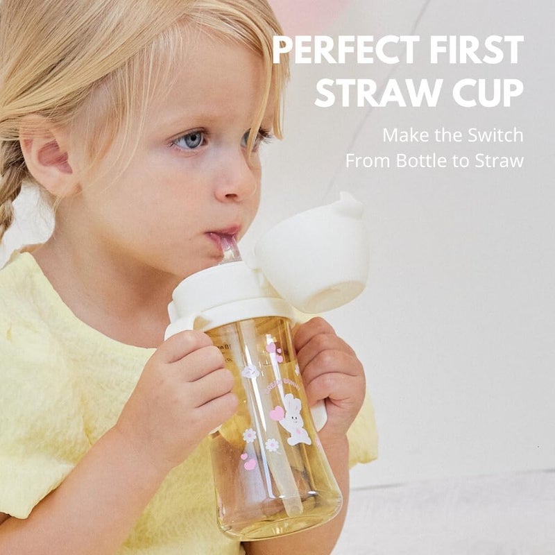 GROSMIMI x KNOTTED Flip Top Spill Proof Sippy Cup, PPSU, BPA Free, Stage 2 Straw for Toddlers (Cream bunny 10oz) - Image 2