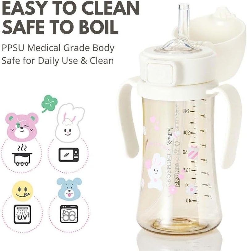 GROSMIMI x KNOTTED Flip Top Spill Proof Sippy Cup, PPSU, BPA Free, Stage 2 Straw for Toddlers (Cream bunny 10oz) - Image 4