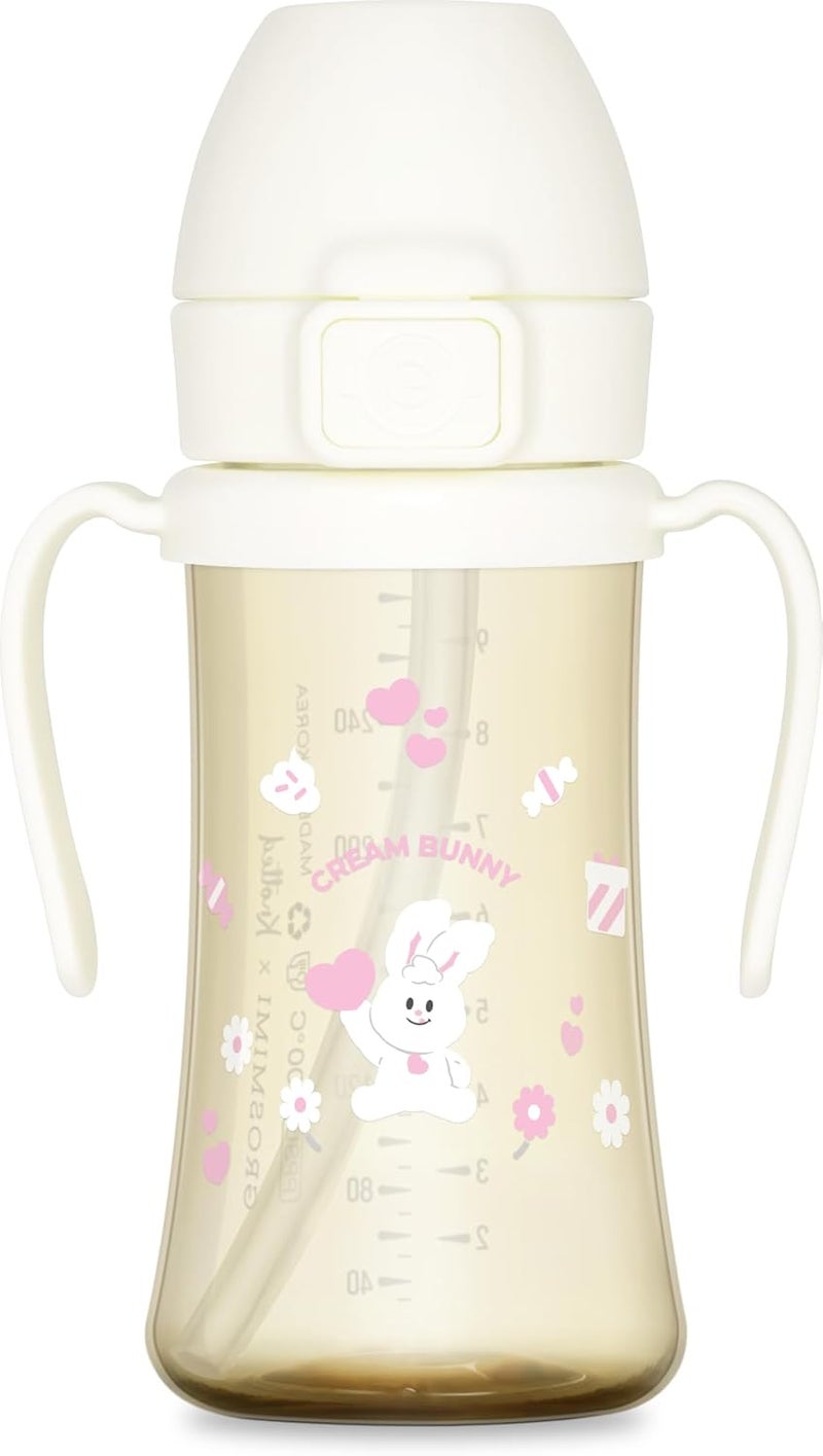 GROSMIMI x KNOTTED Flip Top Spill Proof Sippy Cup, PPSU, BPA Free, Stage 2 Straw for Toddlers (Cream bunny 10oz) - Image 1