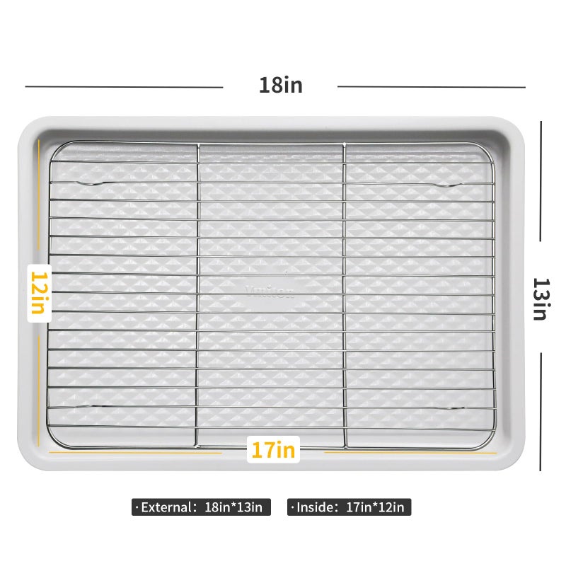 Ymiton Nonstick Ceramic Baking Sheet With Rack, 2-Pack Half Sheet Pan, Non-Toxic, PTFE & PFOA Free, Warp-Free, Oven Safe 550Â°F, Dishwasher Safe, Aluminized Steel, Gray Yellow - Image 2