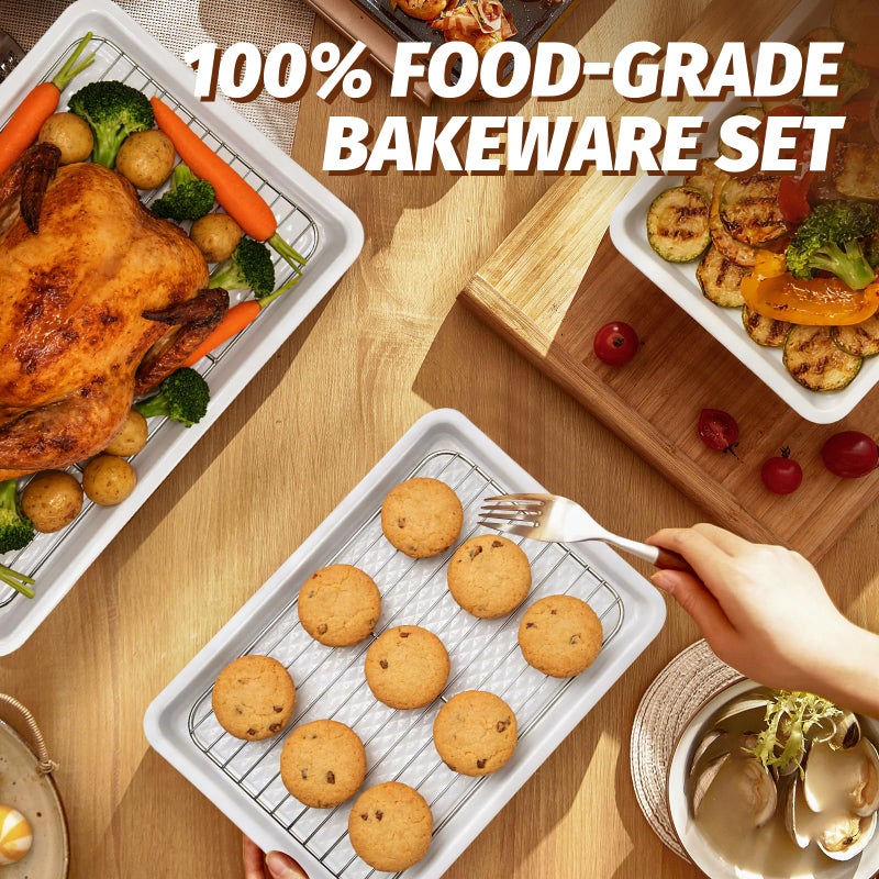 Ymiton Nonstick Ceramic Baking Sheet With Rack, 2-Pack Half Sheet Pan, Non-Toxic, PTFE & PFOA Free, Warp-Free, Oven Safe 550Â°F, Dishwasher Safe, Aluminized Steel, Gray Yellow - Image 3