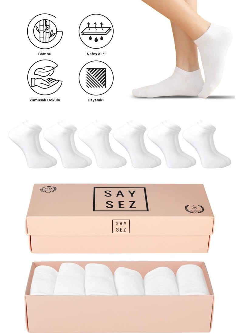 Saysez Bamboo Women's Booties Plain White Socks Seamless Premium Boxed Pack of 6  - Image 4
