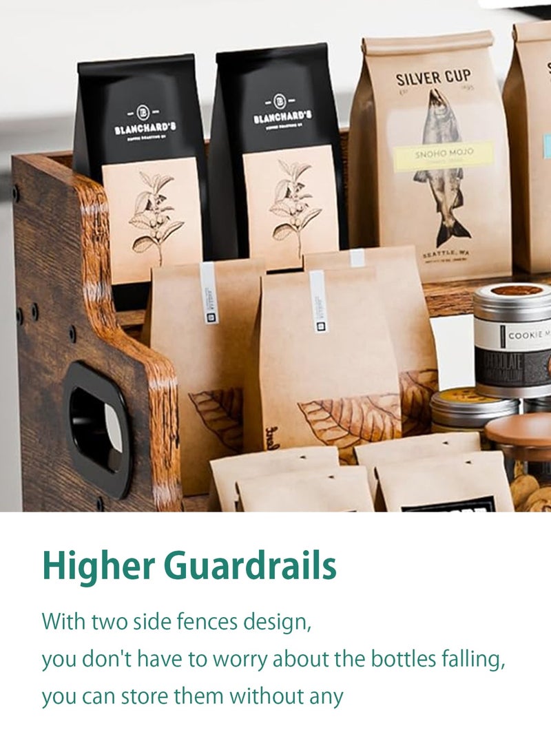 لوبيتيز رف التخزين الرفوف الخشبية من 3 طبقات ، رف العرض مع تصميم سياجين جانبيين للمطبخ تخزين التوابل متعدد الوظائف ورف عرض شراب القهوة التجاري - Image 3