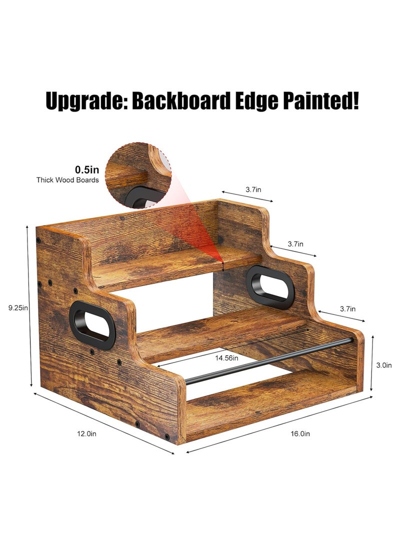 لوبيتيز رف التخزين الرفوف الخشبية من 3 طبقات ، رف العرض مع تصميم سياجين جانبيين للمطبخ تخزين التوابل متعدد الوظائف ورف عرض شراب القهوة التجاري - Image 4