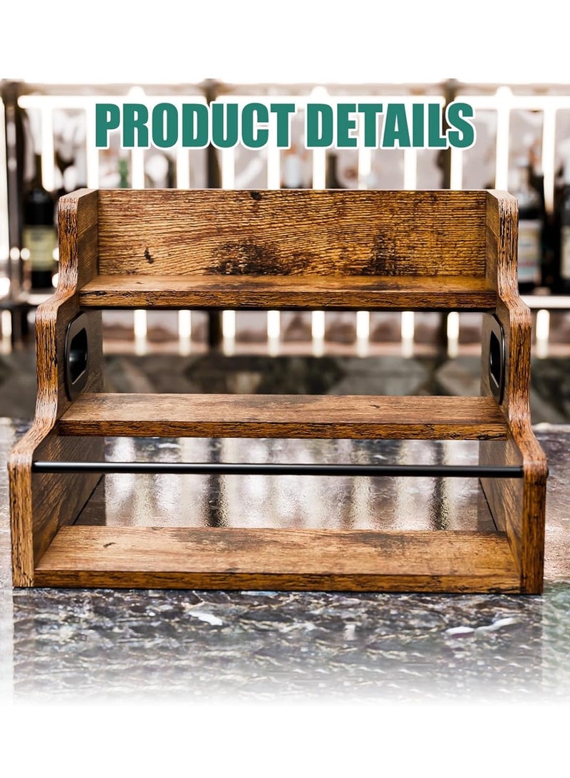 لوبيتيز رف التخزين الرفوف الخشبية من 3 طبقات ، رف العرض مع تصميم سياجين جانبيين للمطبخ تخزين التوابل متعدد الوظائف ورف عرض شراب القهوة التجاري - Image 5