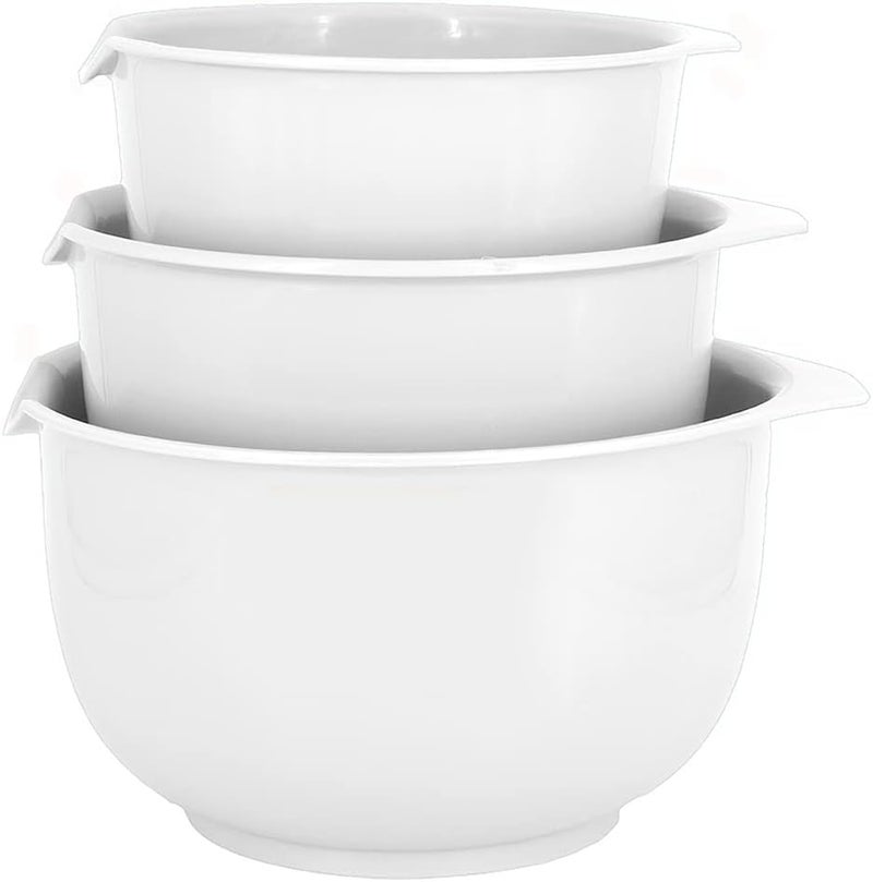 Glad Mixing Bowls with Pour Spout, Set of 3 | Nesting Design Saves Space | Non-Slip, BPA Free, Dishwasher Safe Plastic | Kitchen Cooking and Baking Supplies, White - Image 1