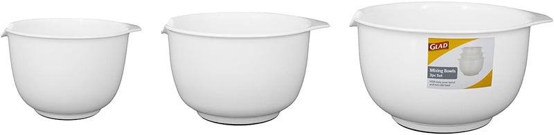 Glad Mixing Bowls with Pour Spout, Set of 3 | Nesting Design Saves Space | Non-Slip, BPA Free, Dishwasher Safe Plastic | Kitchen Cooking and Baking Supplies, White - Image 5