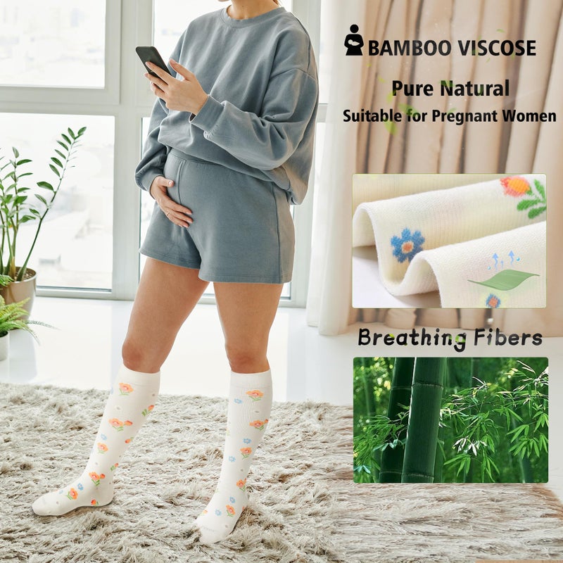 LEVSOX Viscose Made from Bamboo Compression Socks for Pregnant Women 20-30 mmHg Knee High Cute Mens Supports Socks - Image 4