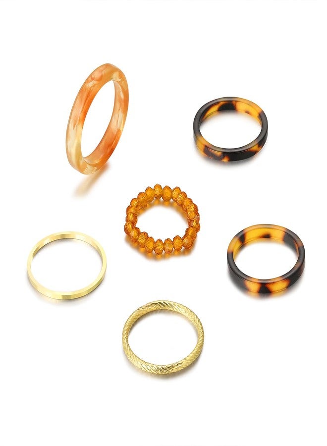 FUTIMELY Vintage Acrylic Knuckle Rings Set Women,Resin Beach Plastic Beaded Gold Stacking Finger Rings Y2K Dainty Trendy Aesthetic Jewelry (Brown Style-B) - Image 1