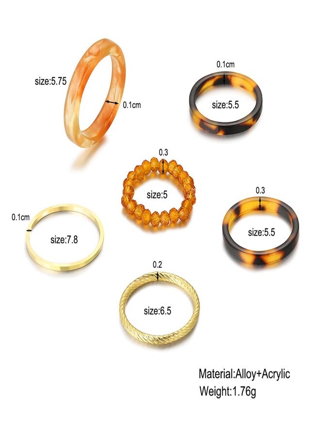 FUTIMELY Vintage Acrylic Knuckle Rings Set Women,Resin Beach Plastic Beaded Gold Stacking Finger Rings Y2K Dainty Trendy Aesthetic Jewelry (Brown Style-B) - Image 2