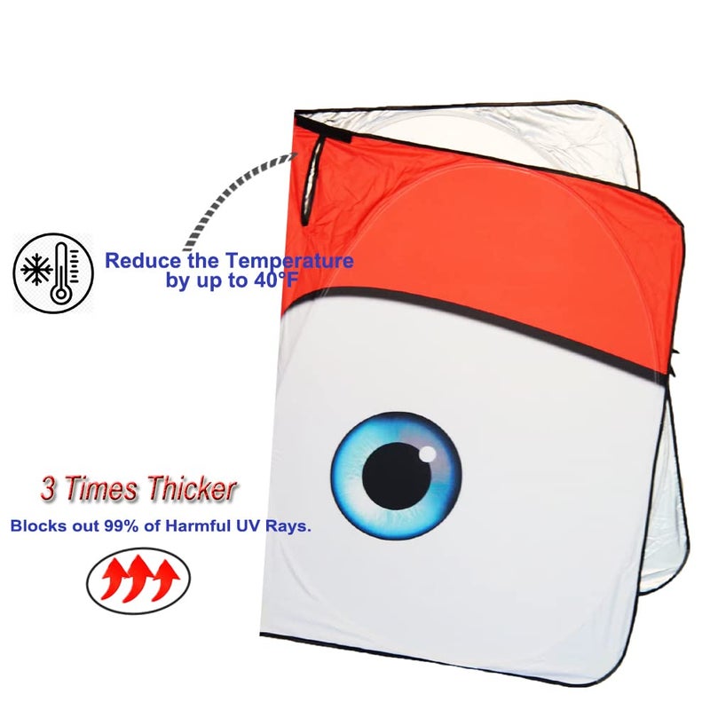 Güvenç Gven Sunshade for Tesla Model Y Accessories 2025 Funny Eyes Windshield Sun Shade Car Front Window Shade for Tesla Model 3 Accesssories Dual-Sided Versatility (Red, for Tesla) - Image 3