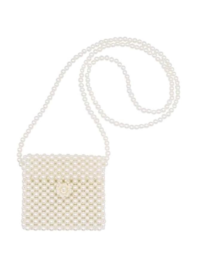 White Pearl Purse Shoulder Bag for Women Girls Purse Pearl Beaded Clutch for Prom Wedding Date,Flap Evening Bag 6# - Image 1