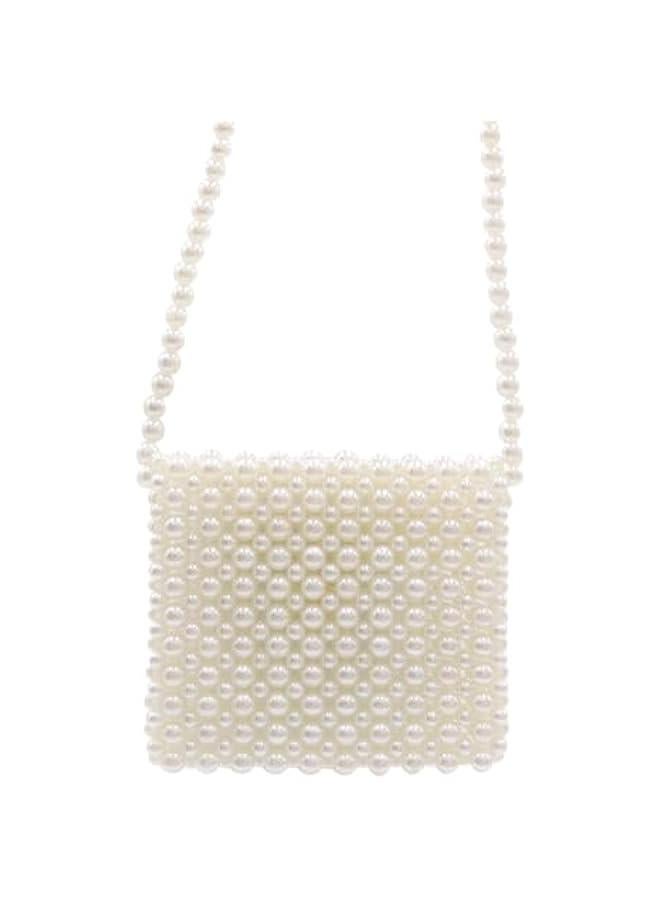 White Pearl Purse Shoulder Bag for Women Girls Purse Pearl Beaded Clutch for Prom Wedding Date,Flap Evening Bag 6# - Image 2