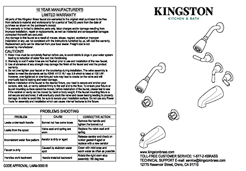 Kingston Brass صنبور الاستحمام والدش من كينغستون برَاس KB6238LL، نيكل مصقول، 5 إنش مدى الفوهة - Image 3