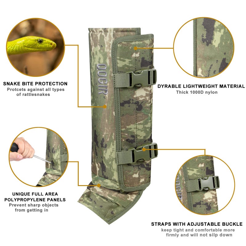 QOGIR Snake Gaiters for Hunting: Durable Snake Guards, Snake Gaiter Leggings for Men & Women, Snake Bite Protection for Lower Legs, Snake Proof Gaiters with Adjustable Size(Camo) - Image 2