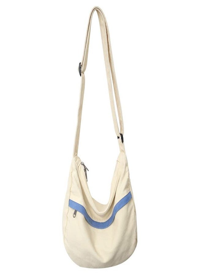 PRAGARI Canvas Messenger Bag Hobo Crossbody Bag for Women Shoulder Tote Handbag Vintage Aesthetic Travel Work, White, Small - Image 1