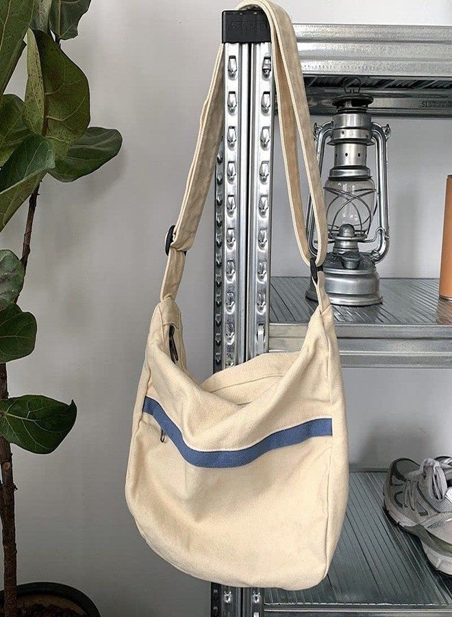 PRAGARI Canvas Messenger Bag Hobo Crossbody Bag for Women Shoulder Tote Handbag Vintage Aesthetic Travel Work, White, Small - Image 2