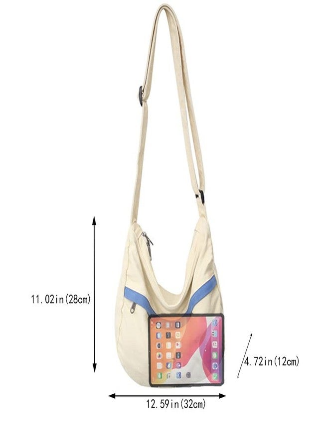 PRAGARI Canvas Messenger Bag Hobo Crossbody Bag for Women Shoulder Tote Handbag Vintage Aesthetic Travel Work, White, Small - Image 4
