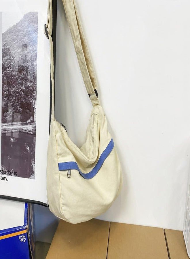 PRAGARI Canvas Messenger Bag Hobo Crossbody Bag for Women Shoulder Tote Handbag Vintage Aesthetic Travel Work, White, Small - Image 3
