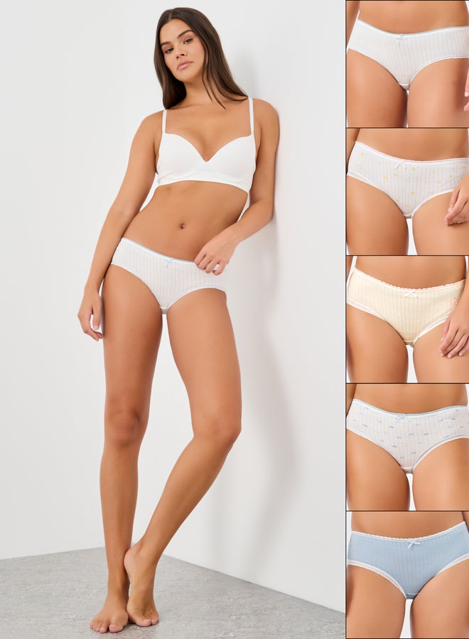 Styli Pack of 5 - Rib Cotton Bow Detail Briefs with Contrast Elastic - Image 1