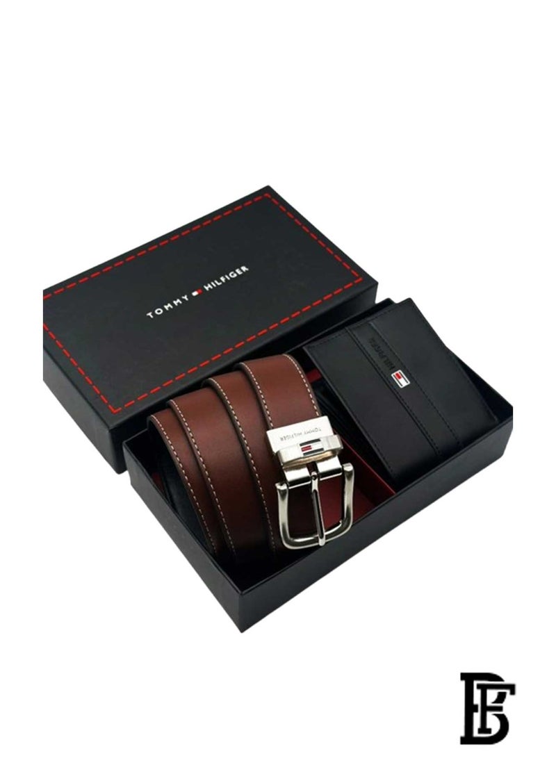 تومي هيلفيغر سبورت طقم هدية رجالي تومي هيلفيغر محفظة جلدية وحزام أسود / بني - أسود