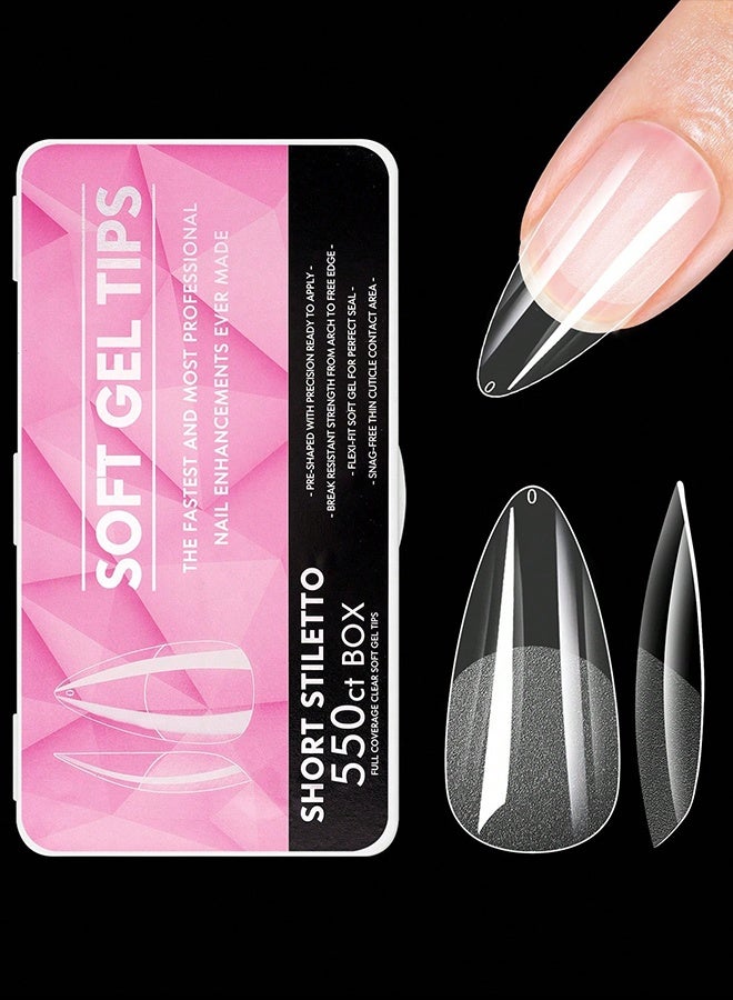 550pcs Full Coverage Press-On Nails Almond French False Nails Removable Gel Extension Nail Stickers Capsules Press-On Nails Nail Art Supplies - Image 1