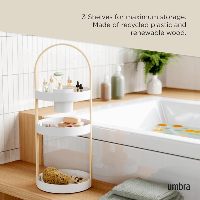 UMBRA Bellwood Caddy, Organizer for Makeup and Cosmetics, Durable Rotating Container with Wooden Handle, Large, White/Natural - Image 5
