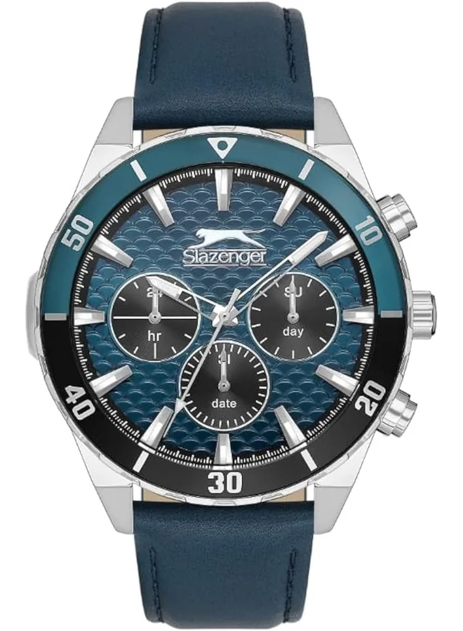 Slazenger SLAZENGER Men's Watch, Multi Function Display and Leather Strap - SL.9.2237.2.05, Blue