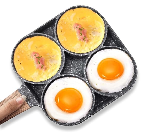 Botash 4 Hole Non Stick Egg Frying pan with Detachable Wooden Handle,Multi Purpose Frying pan for Omelet uttapam idli Burger Poached Egg Kitchen Breakfast Maker(1 pcs/Multicolor) - Image 2