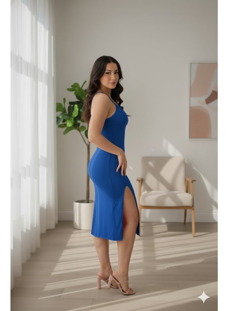 WARD Women's Long Lingerie Dress with Side Openings and Crisscross Neck Strap - Image 2