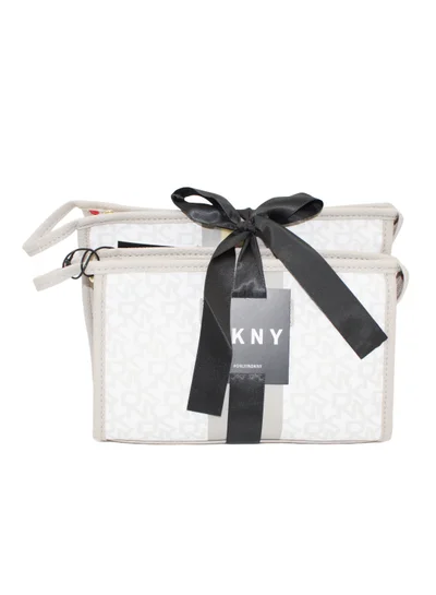 دكني حقيبة مستحضرات تجميل بحامل من DKNY Signature Stripe 2.0 T، حقيبة مكياج للسفر صغيرة، حقيبة تخزين صغيرة خفيفة الوزن لمستحضرات التجميل، حقيبة مكياج صغيرة، حقيبة أدوات الزينة للسفر