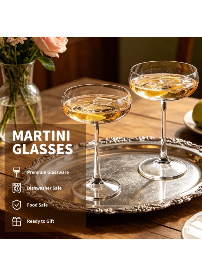 Ribbed Espresso Martini Glasses Set of 4 with Gold Rims | Coupe Glasses | Vintage Cocktail Glasses for Margaritas, Champagne and More - Includes Jigger & Bar Spoon | - Image 3