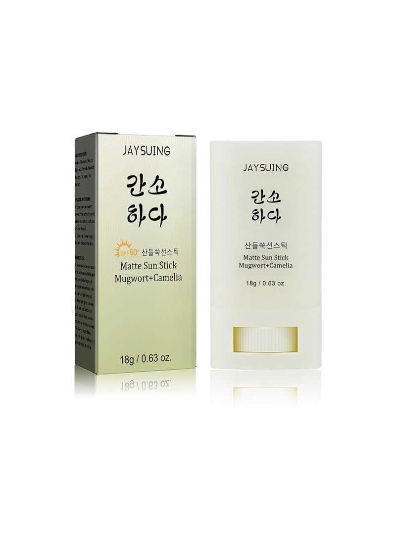 SYOSI Matte Sun Stick, Mugwort + Camelia, Korean Sunscreen Stick, Beauty of Matte Sun Stick, for Face Moisturizer with SPF 50+ PA+++ Matte Sunscreen for Face & Body Non Greasy, No White Cast (18g/0.63oz) - Image 1