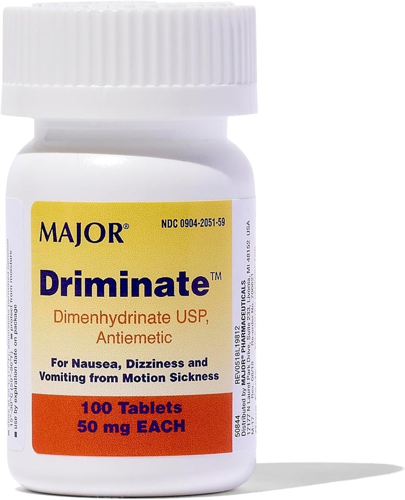 MAJOR MAJOR Driminate - Dimenhydrinate 50mg Motion Sickness Tablets - Anti-Nausea Medicine - 100 Tablets (6 Pack) 
