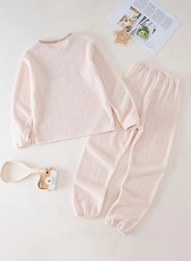 Take Two Slogan Embroidery Round Neck Top with Long Pyjama Set