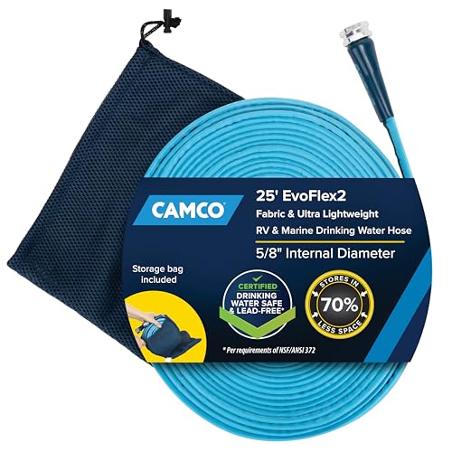 Camco EvoFlex2 25ft Drinking Water Hose RV Drinking Water Hose Reinforced with Fabric Ultra Lightweight Contains No Lead No BPA No Phthalate Abrasion Resistant 22577 - Image 1