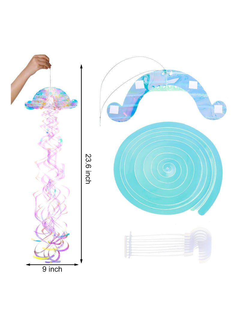 Zikra 4 Pieces Glitter Iridescent Jellyfish Honeycomb Mermaid Party Jellyfish Lanterns Ocean Blue Hanging Jellyfish Decorations Under The Sea Honeycomb Decorations Coaster Ocean Jellyfish Decor - Image 2