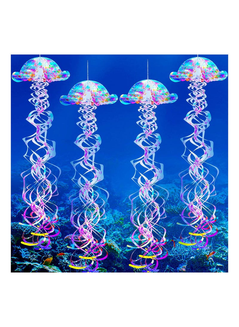 Zikra 4 Pieces Glitter Iridescent Jellyfish Honeycomb Mermaid Party Jellyfish Lanterns Ocean Blue Hanging Jellyfish Decorations Under The Sea Honeycomb Decorations Coaster Ocean Jellyfish Decor - Image 1