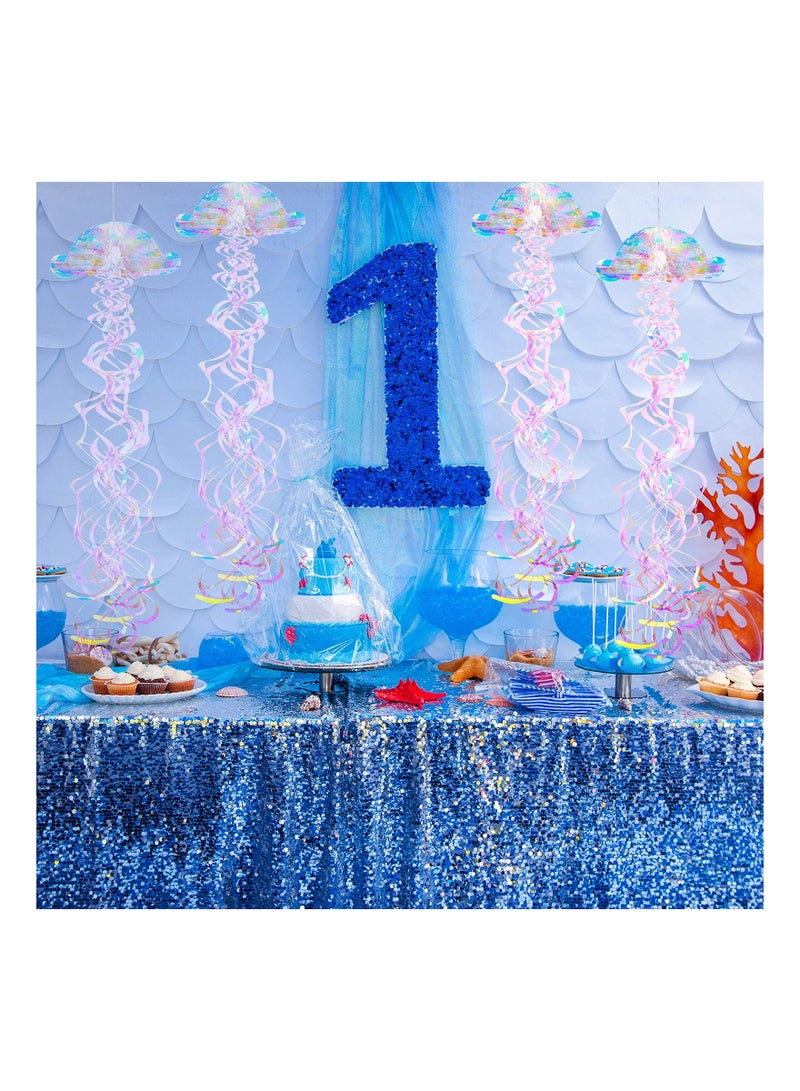 Zikra 4 Pieces Glitter Iridescent Jellyfish Honeycomb Mermaid Party Jellyfish Lanterns Ocean Blue Hanging Jellyfish Decorations Under The Sea Honeycomb Decorations Coaster Ocean Jellyfish Decor - Image 3