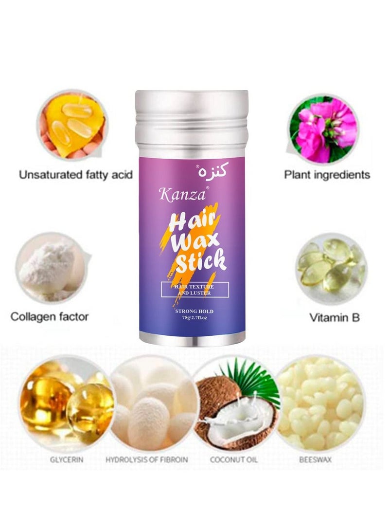 Kanza عصا شمع الشعر 75 جرامًا لتحسين ملمس الشعر ولمعانه، شمع تصفيف الشعر، كريم تشطيب الشعر المكسور الصغير، عصا التحكم في الحواف، عصا دهن الشعر للرجال والنساء - Image 3