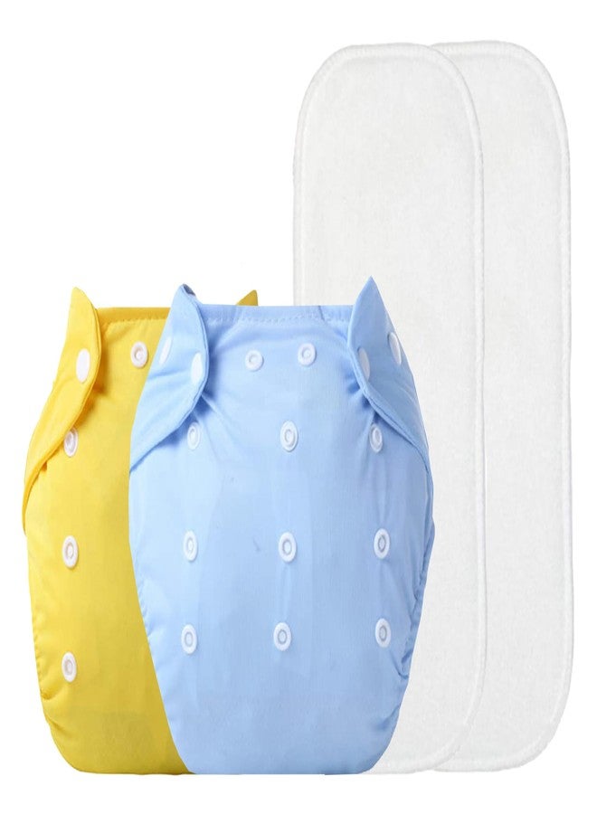Alya The Cheeky Kidzz Baby Reusable Cloth Diapers Adjustable Nappies With 2 Bamboo Microfiber Wet-Free Insert Pads (0-24 Months,3-16KG) (PACK OF 2, YELLOW,BLUE) - Image 1