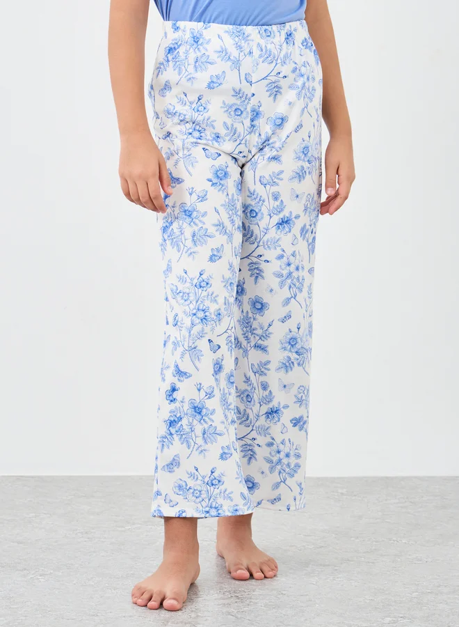 ستايلي Styli Floral Patch Pocket Print T-Shirt and Pyjama Set
