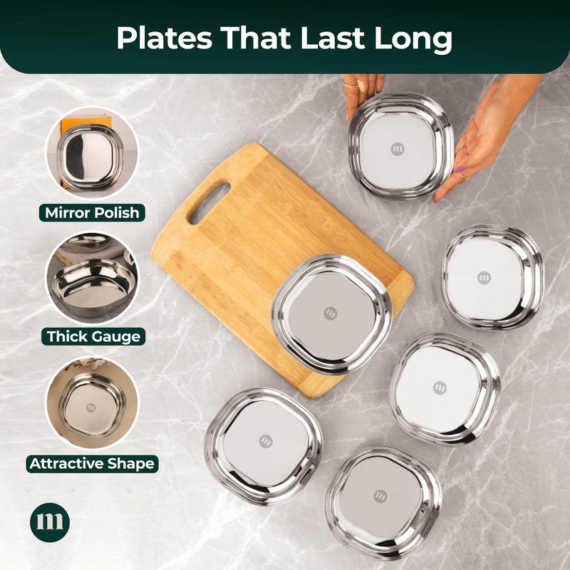 MARU Stainless Steel Small Snack Plates Set of 6 – Durable Square Quarter Plates for Kids, Perfect for Desserts, Halwa, Nastha, Breakfast, and Snacks - Image 4