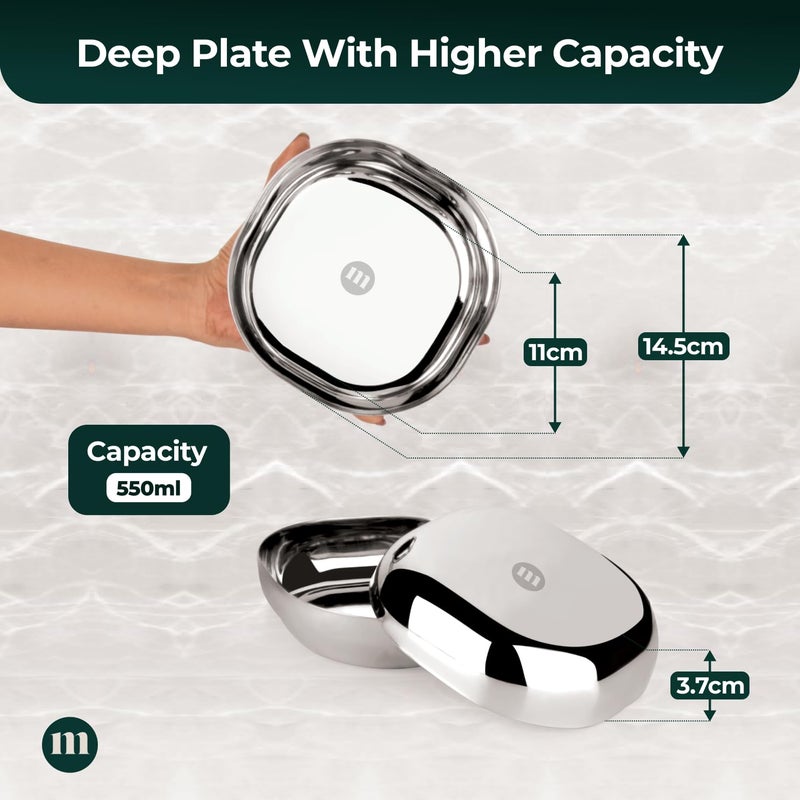 MARU Stainless Steel Small Snack Plates Set of 6 – Durable Square Quarter Plates for Kids, Perfect for Desserts, Halwa, Nastha, Breakfast, and Snacks - Image 2