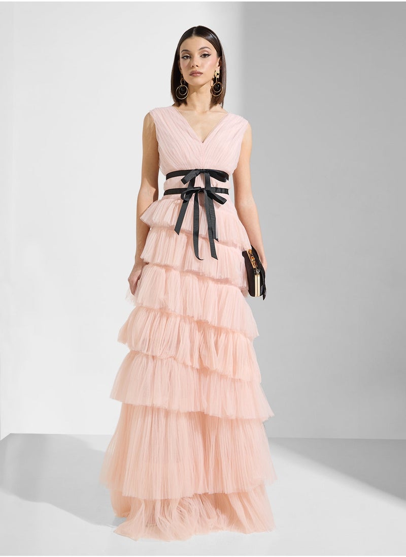 True Decadence - V-Neck Ruffle Detailed Dress - Image 1