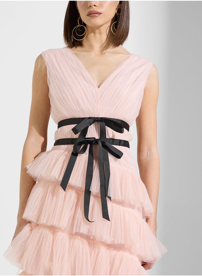 True Decadence - V-Neck Ruffle Detailed Dress - Image 1