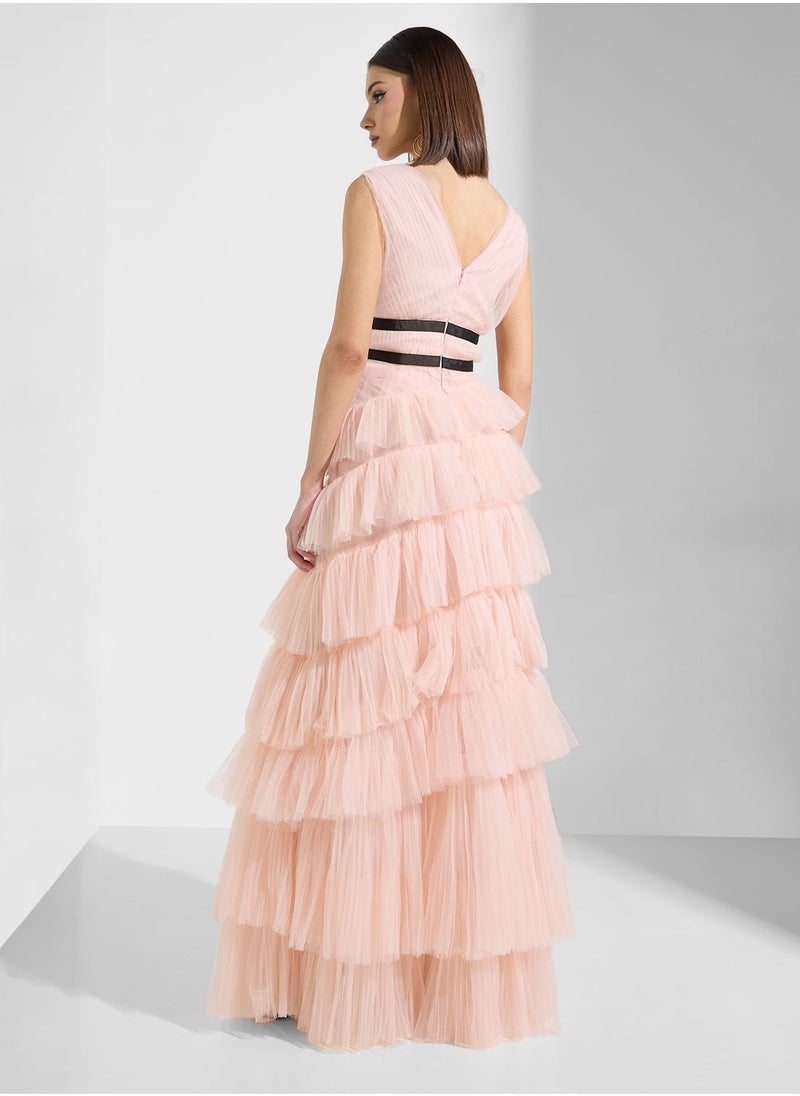 True Decadence - V-Neck Ruffle Detailed Dress - Image 1