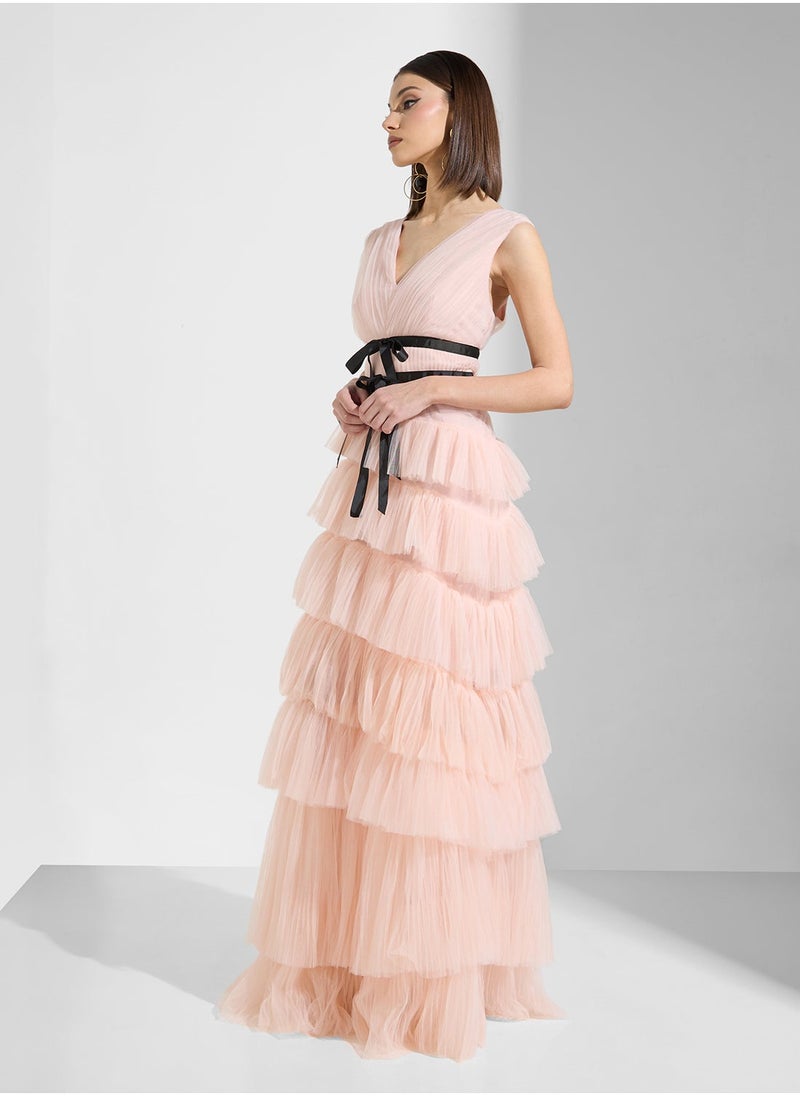 True Decadence - V-Neck Ruffle Detailed Dress - Image 1