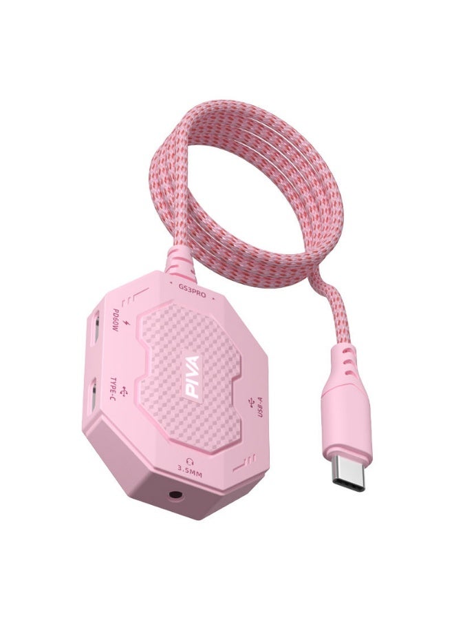 PIVA GS3 PRO-Z 4-in-1 Type-C Adapter, 32-bit Audio Support, 60W Charging Power Supply, Pink - Image 1