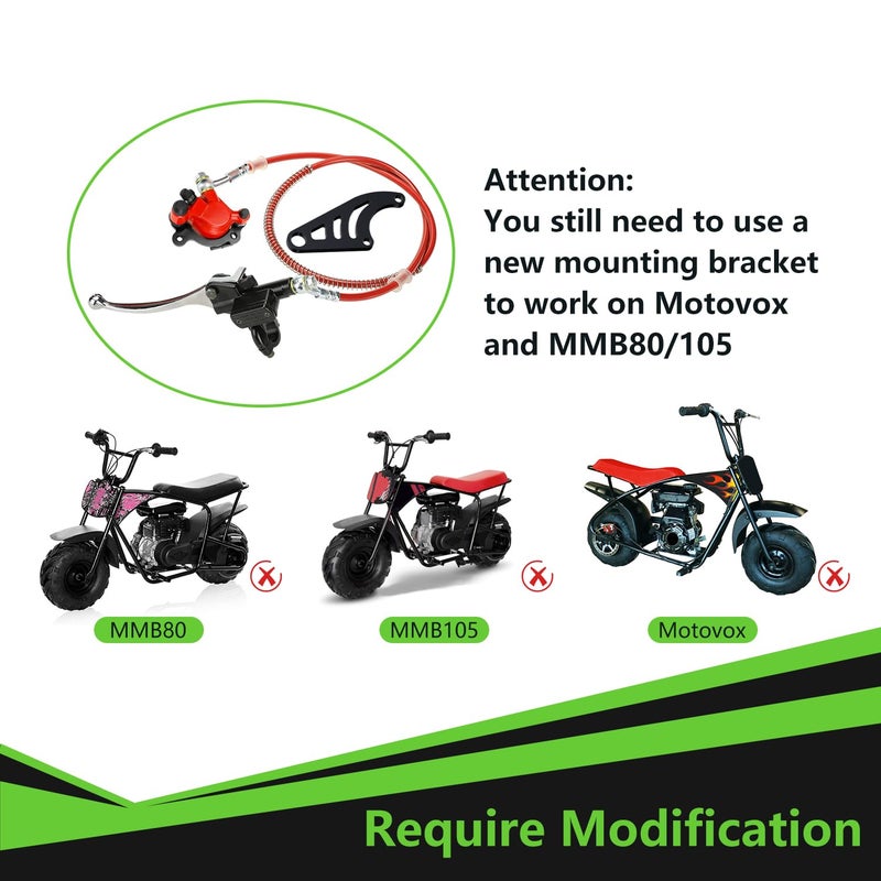 XIKOBY Upgraded Mini Bike Hydraulic Brake Kit and Rear Brake Caliper Mounting Bracket Adapter for Coleman CT100U Minibike with Master Cylinder Pad Hardware Parts - Image 5